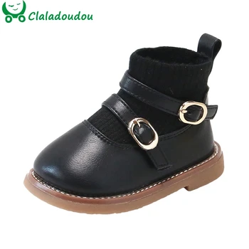 

Claladoudou 11.5-15.5 Toddler Girls Fashion Winter Shoes With Knitting Slip-on Velvet Warm Ankle Boots For Party Dress Shoes