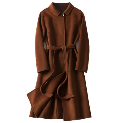 Осенне-зимнее Новое двустороннее кашемировое пальто женское корейское длинное шерстяное пальто офисное пальто женское тонкое шерстяное пальто верхняя одежда - Цвет: Brown