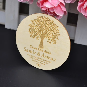 

Save the date custom logo laser cut wood card ornament with magnetic sticker