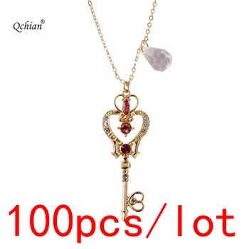

100pcs/lot Birthday Holiday Gift for Woman Time-Space Treasure Key Metal Inlay Crystal Pendant Necklace