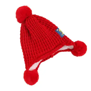 

Children's Winter Warm Hat With Pompom Baby Girls Boys Hat Winter Knit Hat Children Cartoon Cute Thick Ear protection Caps