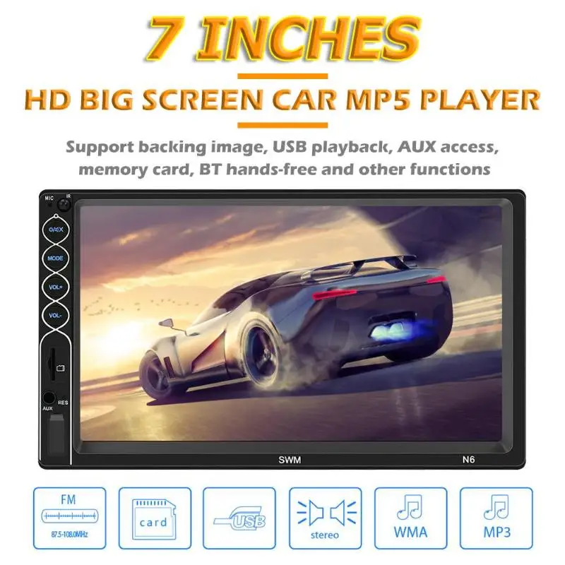 

SWM N6 2 DIN Car Stereo MP5 Player 7 inch Bluetooth USB AUX Radio Receiver