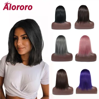 

Alororo Pink Purple Synthetic Natural Medium Long Straight Fake Hair for Black or White Women Daily Wear 6 Colors Available