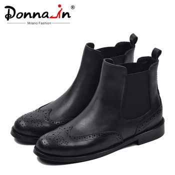 Женские ботинки челси Donna-in, ботинки из натуральной кожи на подкладке из плюша с коротким ворсом, ботинки без шнурков с низким квадратным каб...