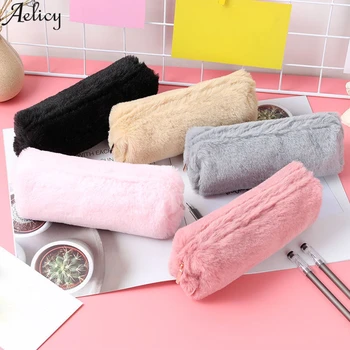 

Aelicy Female Creative Handbag Pen Box Cute Girl Plush Octagonal Student Pencil Case Flannel Organizer Estuche Para Estudiantes