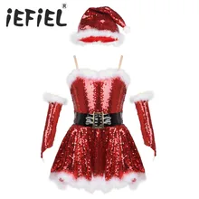 Детские нарядные вечерние костюмы для танцев на Рождество с Санта-Клаусом, наряд с блестками, фигурный Скейтер со льдом, балетное танцевальное трико, платье