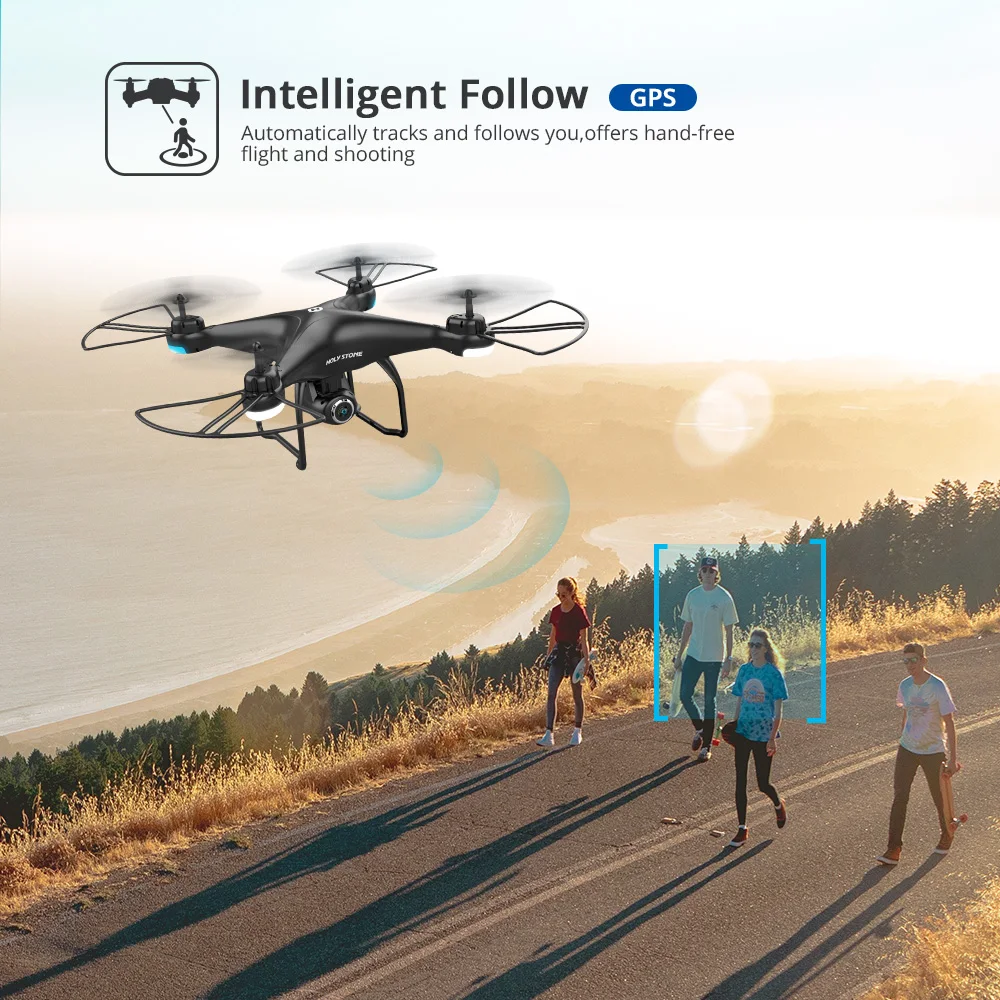 Holy Stone HS120D GPS RC Drone 150 м Wi Fi FPV 1080p HD камера запись голоса Tapfly большой радиус действия