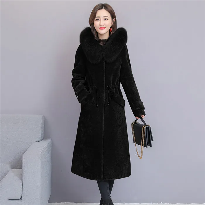 Зимнее пальто, женская шерстяная куртка средней длины, новая модная верхняя одежда, меховой воротник, утолщенное теплое пальто, темпераментное Женское пальто DD804 - Цвет: Черный