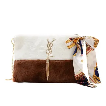 

Personality Wool Crossbody Solid Chain Female Satchel Bags Silk Bow Tassels Shoulder Bags for Women 2020