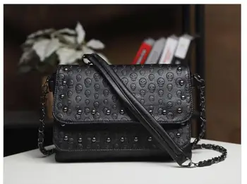 

2019 Small Fashion Women PU Leather Bag Envelope Clutch Skull Handbag Quality Ladies Crossbody Bag Ladies Satchel Chain