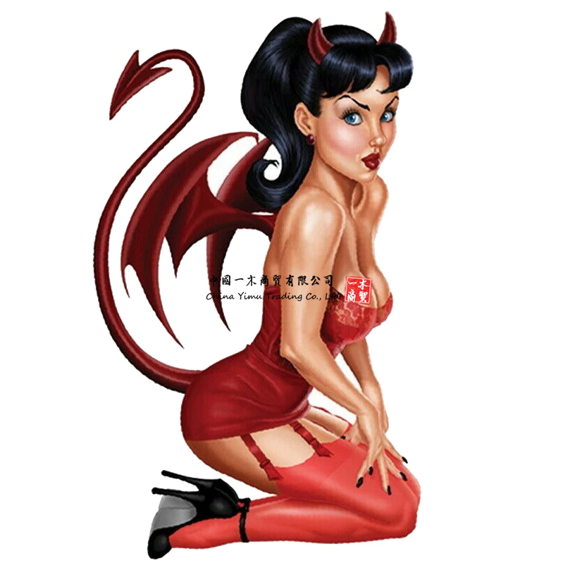 Decalcomanie Per Moto Per Auto Per Devil Babe Diavo Donna Pin Up Girl Sexy Ali Casco Sticker