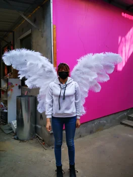 

luxury Adult's White Ostrich feather wings for Underwear stage show party wedding shooting props star wings EMS free shipping