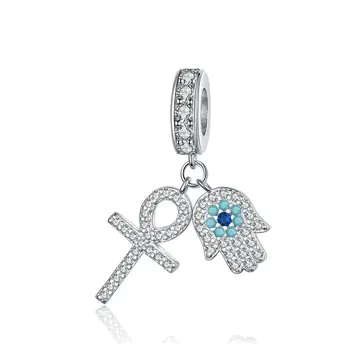 

PANDACH Guardian Hamsa Hand Pendant Charm for Bracelet Bangle 925 Sterling Silver Fatima Hand Guardian Jewelry for Women C084