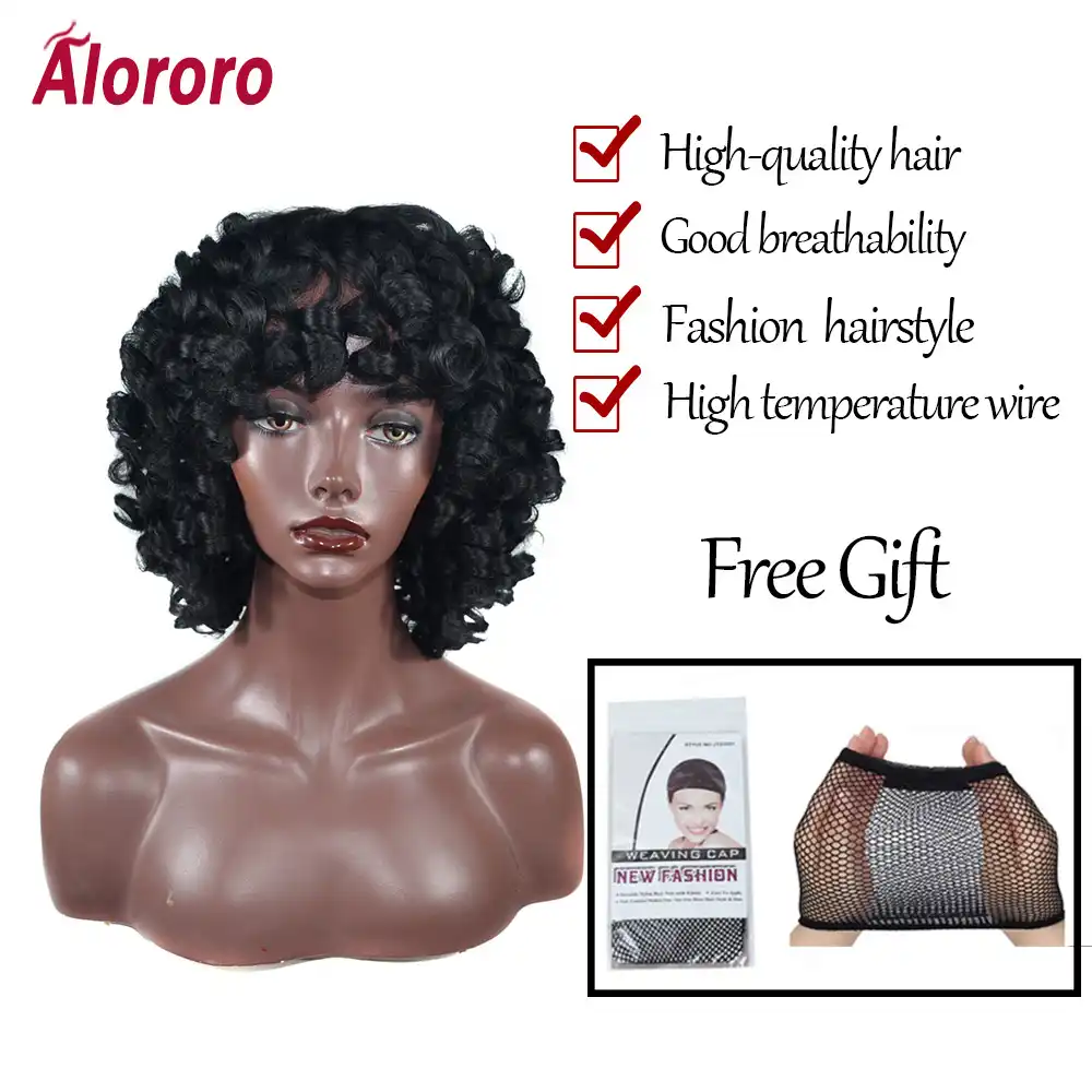 Alororo Korotkie Sinteticheskie Volosy Pariki Dlya Chernyh Zhenshin 14 Dyujmov Krasnyj Chernyj Blond Cvet Fulffy Wand Curl Pricheska Zhenskij Poddelnyj Parik Aliekspress