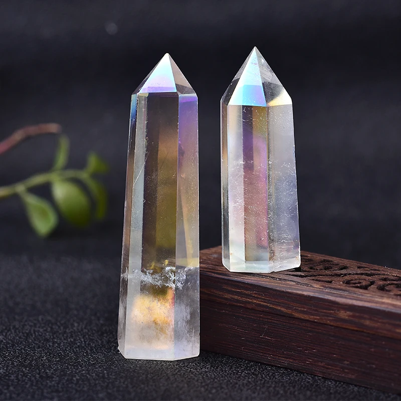 1PC Natural Aura Clear Quartz Crystal Point Wand Healing Stone Energy Quartz Home Decoration Reiki Polished Stone Chakra Tower