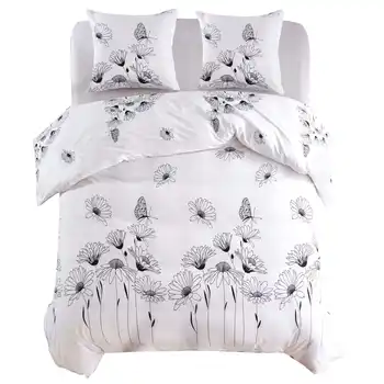 

Vidaxl part. Bedding Set flower pattern 240x220/60x70 cm White