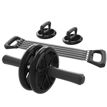 

4pcs Belly Fitness Equipments Simple Helpful Durable Fitness Roller Tension Belt for Woman Man (Black)