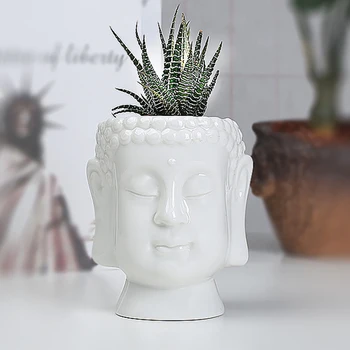 

1pcs Creative Succulent Green Flower Pot Ceramic Green Plant Pot Home Desktop Decoration White Buddha Statue Flower Basin