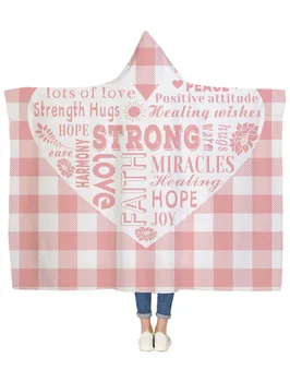 

Pink White Grid Love Healing Words Warm Hooded Blanket Bedspread Blankets Blanket Flannel Travel All-Season