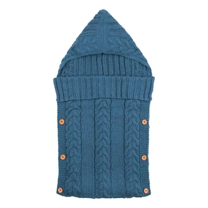 Denim Blue Детское Пеленальное Одеяло обертывание теплый вязаный новорожденный спальный комплект для младенца конверт спальный мешок коляска кровать спальные мешки - Цвет: Denim Blue