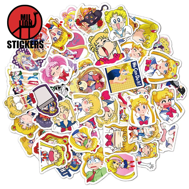 

50 PCS Anime Sailor Moon Stickers, Stickerbomb Laptop Skateboard, Car Luggage Helmet Diary Storage Box Waterproof Decal