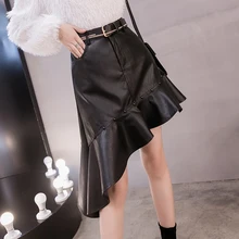 Корейская одежда, модная, с заклепками, на молнии, нестандартная, рыбий хвост, юбки для женщин, осень-весна, искусственная кожа, сексуальная юбка, Jupe Femme B9D207