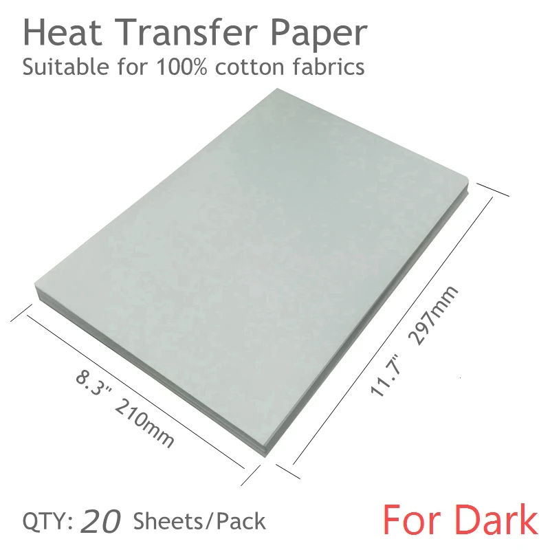 A4 размер струйный принтер футболка Темный хлопок текстиль передача сублимационная бумага для переноса "V-HONG" - Цвет: for dark 20 sheets