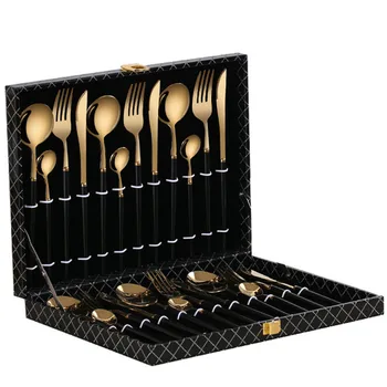 

24 PCS Flatware Set High-grade Mirror Polishing Stainless Steel Cutlery Sets Silverware Dinnerware Spoons/Knives With Gift Box
