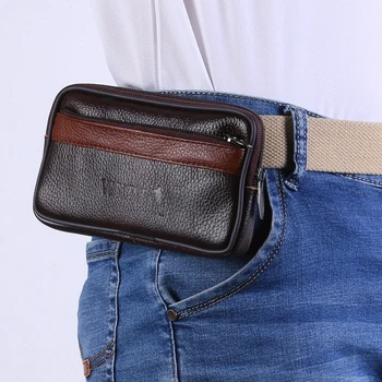 

Cowhide Leather Wallet Multi-Function Purse Belt Bag Fashion Retro Card Clutch Holder Phone Pouch for Male Accessories