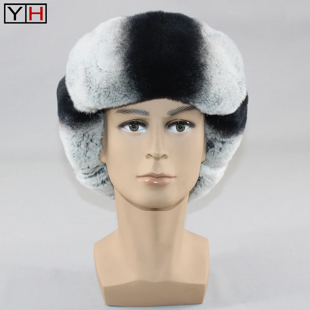 

100%Real SheepSkin Leather Cap Winter Genuine Rex Rabbit Fur Hats Russian Man & Woman Natural Full Pelt Rex Rabbit Fur Caps