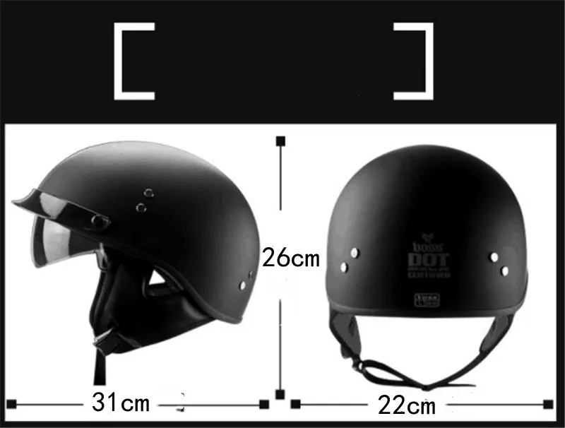 Black Vintage Motorcycle Helmet Open Face Helmet Dot Approved Half Helmet Retro Moto Casco Capacete Motociclistas Capacete