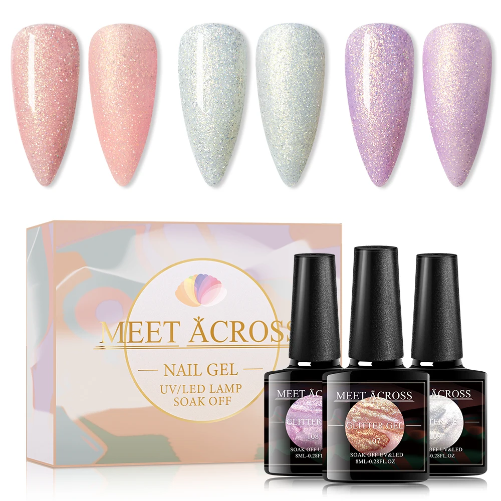 Гель MEET ACROSS для дизайна ногтей серия Русалка опал жемчуг ракушка порошок лак