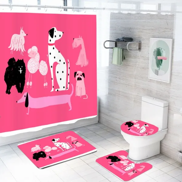 4 шт. такса набор забавная собака Душ шторы наборы для ванны прочный водонепроницаемый занавес для ванной коврики для туалета покрытие Коврик, декор для ванной комнаты - Цвет: color-2