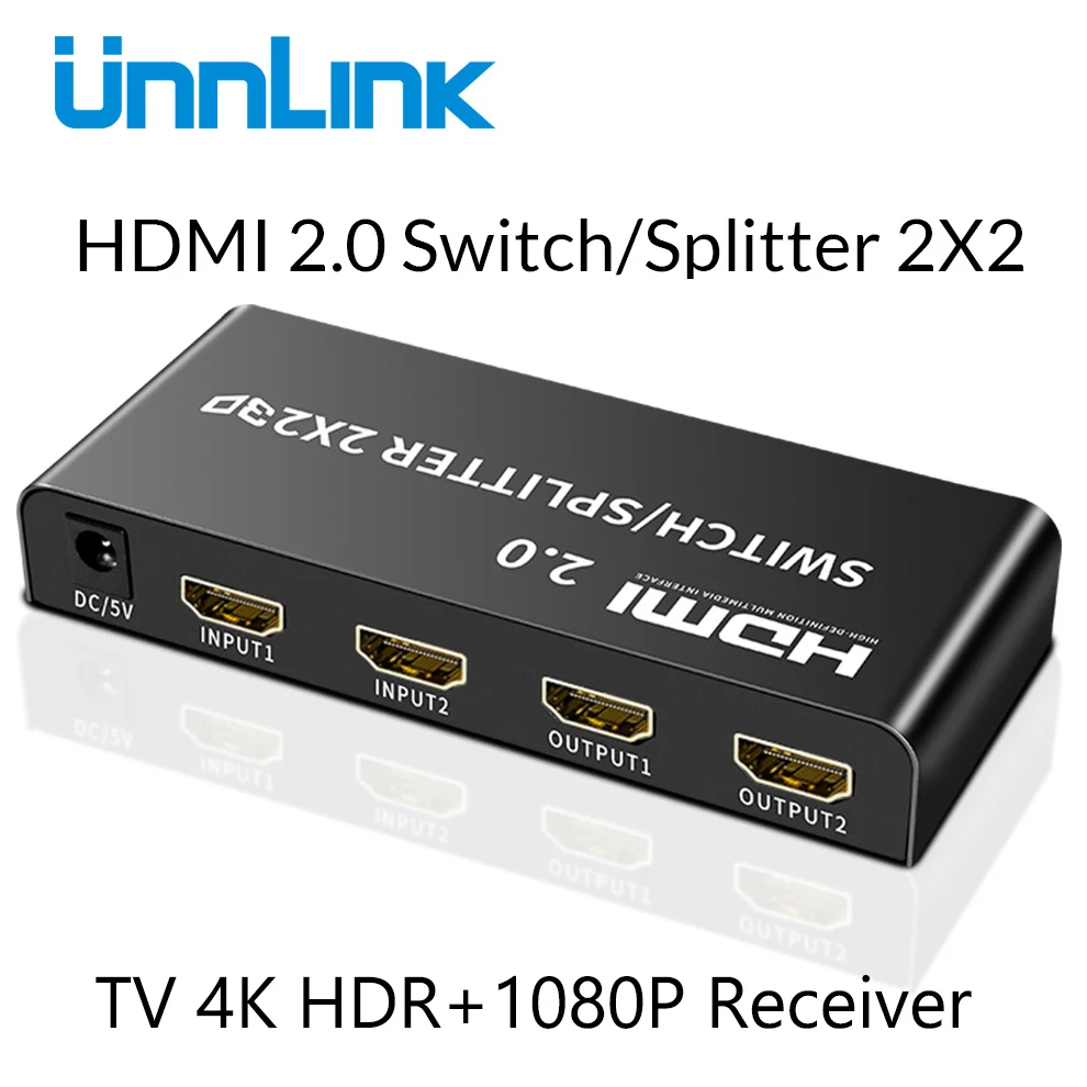 

Unnlink HDMI 2.0 2 In 2 Out HDMI Switch Splitter 2x2 Optical 3.5mm HDCP2.2 4K@60Hz HDR+1080P Receiver for TV projector ps4 xbox