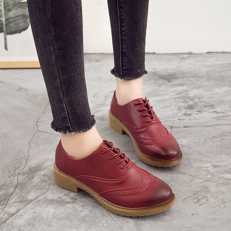 elegant women leather dress footwear ladies classical brogue oxfords trend designer female school moccasins lady height shoes  (37)