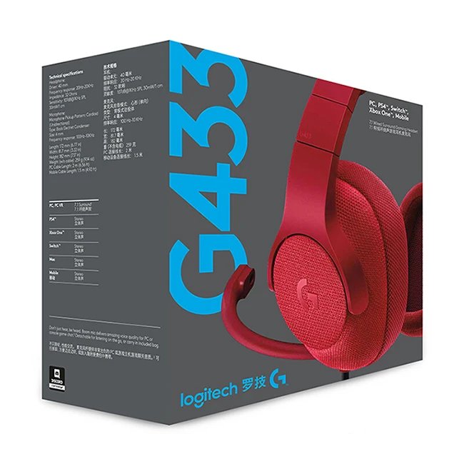 red Игровые наушники logitech G433, проводные гарнитуры с микрофоном 7,1, объемные, для всех геймеров, для ПК, PS4, Xbox One, nintendo Switch, VR, PC - Цвет: red