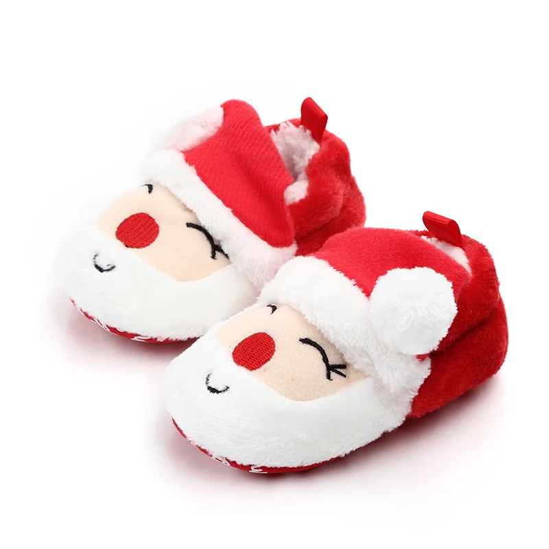 Симпатичная детская обувь новорожденного мальчика Девочки Обувь ботиночки Рождество мягкие коралловые флисовые сапоги младенческой Малыши Дети предуокер Детские ботиночки