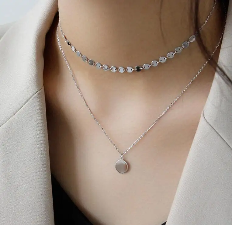 SHANICE INS 925 серебро ниша геометрические круглые точки блестки Двуслойное ожерелье женские модные ювелирные изделия подарок на день рождения - Окраска металла: silver