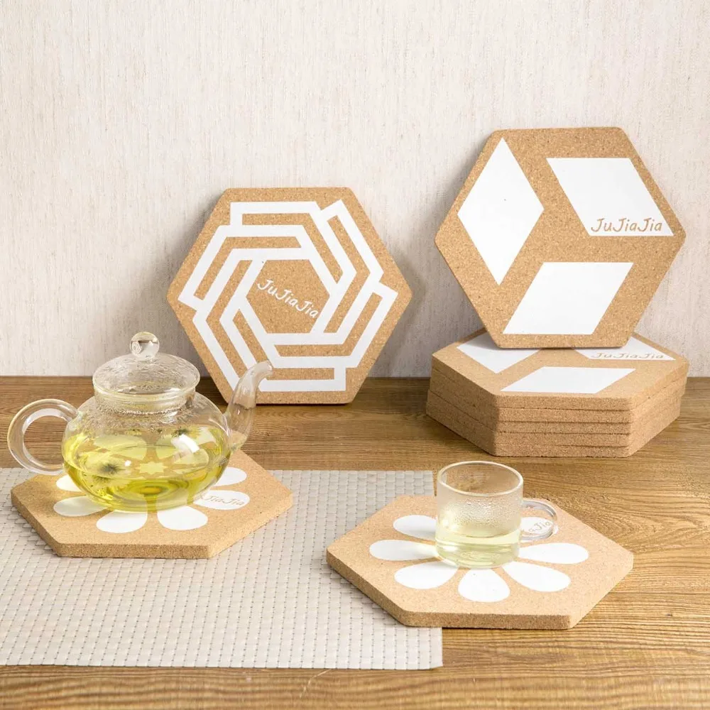 

1PC Hexagon Cork Insulation Pads Creative Thicken Bowl Mat Coaster Plate Mat Anti-hot Pad Placemat Casserole Pad