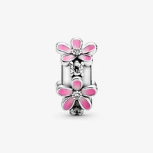 JrSr New 100% 925 Sterling Silver Beads Pink Daisy Flower Clip Charms fit Pandora Bracelet Women DIY Jewelry gifts Free shipping Fine Jewelry JrSr New 100% 925 Sterling Silver Beads Pink Daisy Flower Clip Charms fit Pandora Bracelet Women DIY Jewelry gifts Free shipping Fine Jewelry