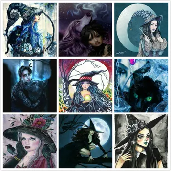 

Diamond Painting Full Square/Round Drill Witch beauty 5D Daimond Embroidery Cat Cross Stitch Kit Woman wolf Mosaic Rhinestone