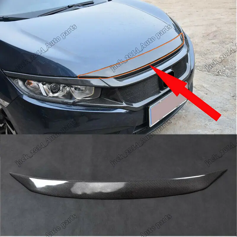 

FOR 2016 2017 2018 2019 HONDA CIVIC Si CARBON FIBER FRONT HOOD BUMPER UPPER TRIM NOSE COVER