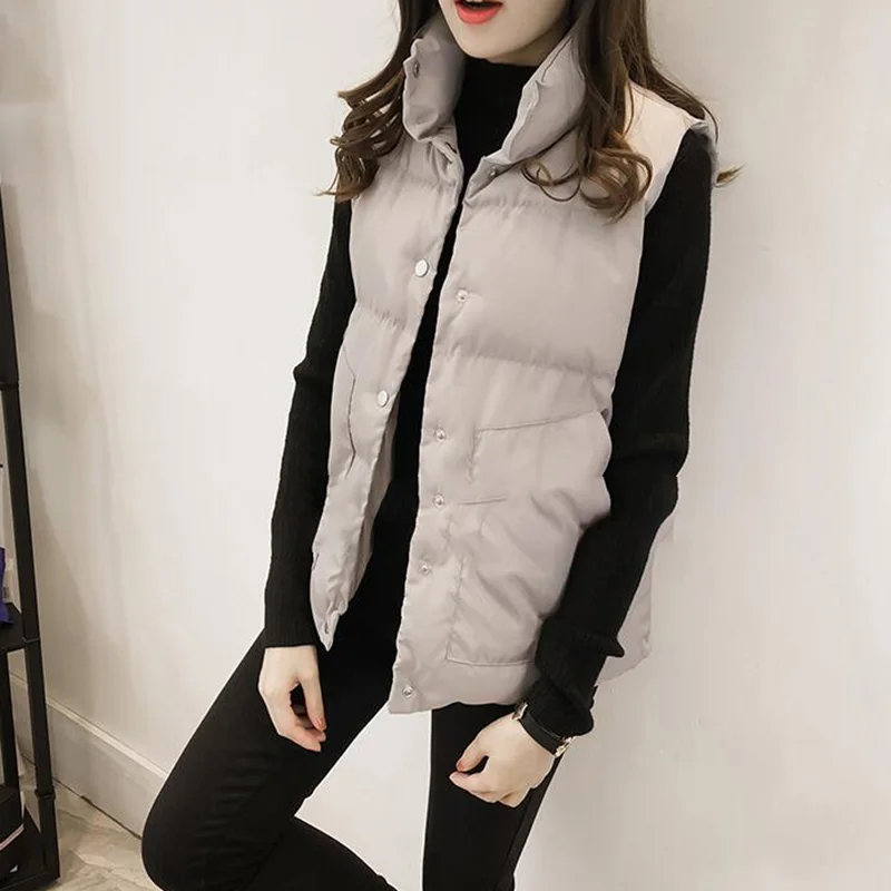 Women Sleeveless Vest Winter Short Paragraph Down Cotton Padded Jacket Female Veats Mandarin Collar Sleeveless Waistcoat 3 Color