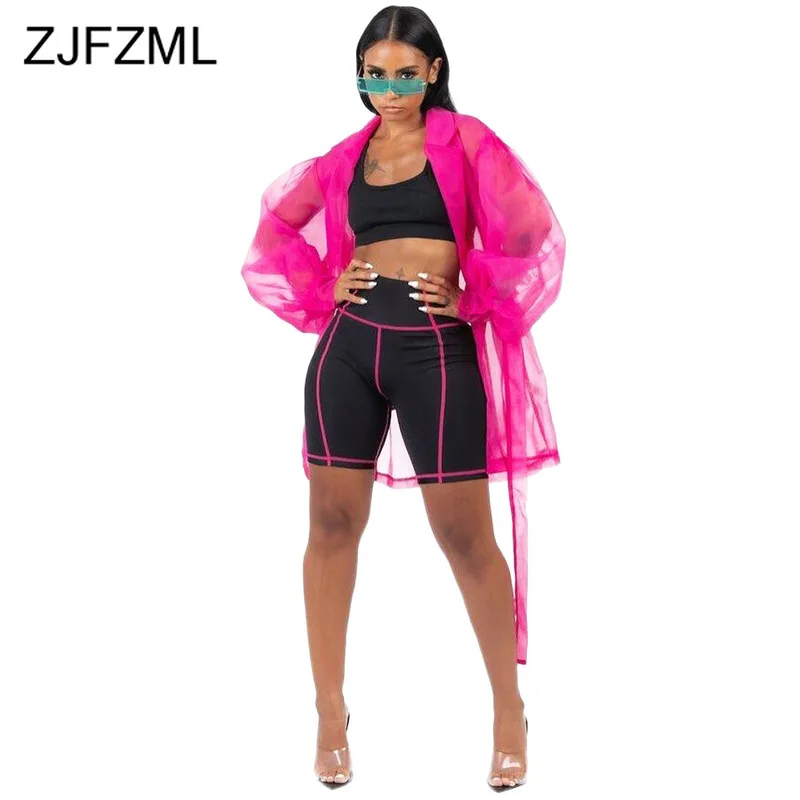 

Sheer Mesh Tie Up Sexy Long Jackets Women Full Sleeve Open Stitch Transparent Jacket Streetwear Turn Down Collar Oversized Coat