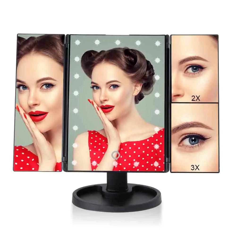 

22 LED Adjustable Light Makeup Mirror with 1X/2X/3X/10X Magnifying Glass Compact Flexible Cosmetics Vanity Mirror Pocket Mirrors
