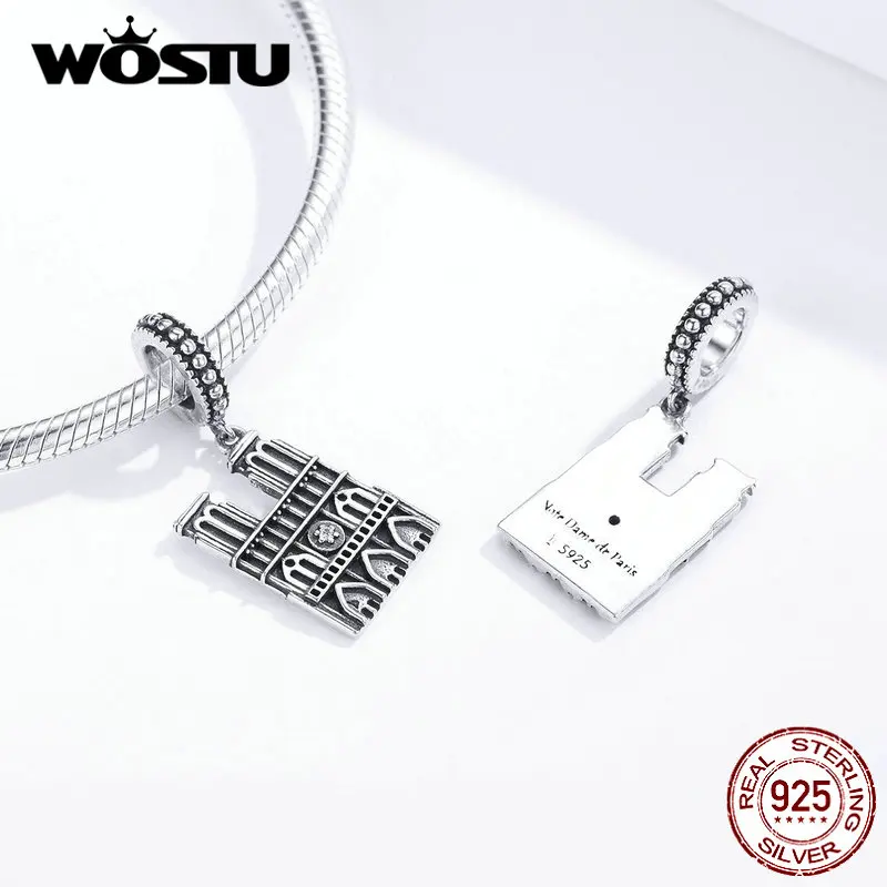 WOSTU 925 пробы серебряный шарм Нотр-Дам де Пари подходит браслет браслеты Кулон Коллекция ювелирных изделий подарки CQC1328