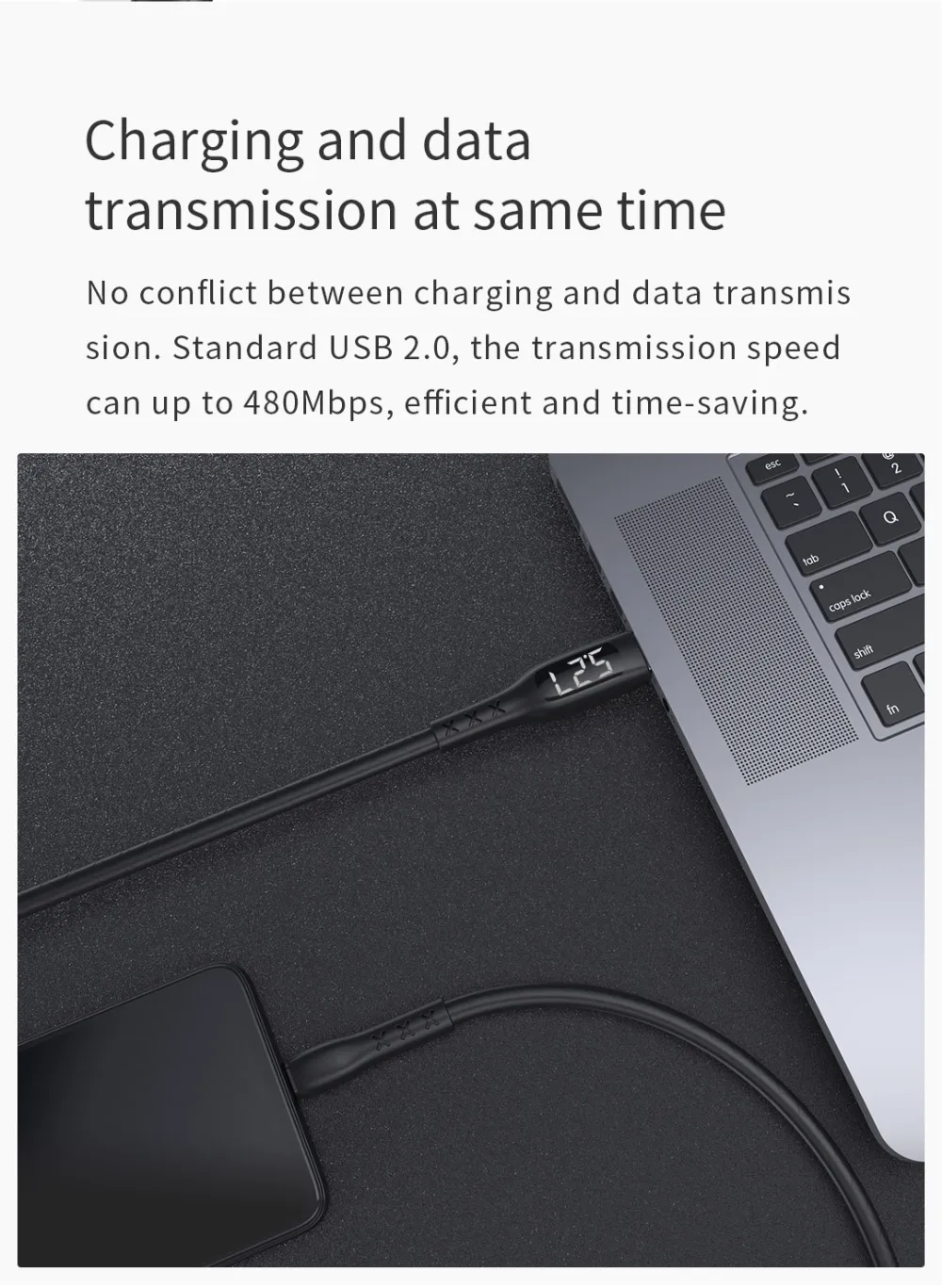 Wsken usb type-C кабель с отображением напряжения и тока type-C кабель для быстрой зарядки и синхронизации данных USB-C для samsung S10 Xiaomi Note 9 8