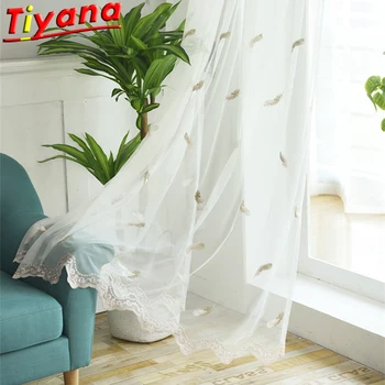 

Elegant Pink Feather Embroidered Tulle Curtain for Living Room Sweet Pastoral Window Drapes for Balcony X-WP056B#30