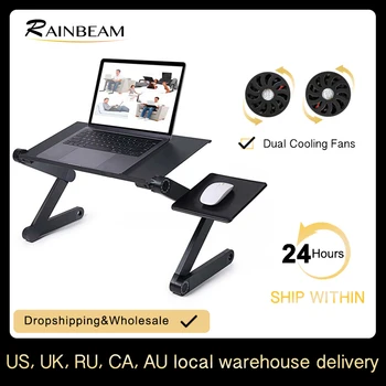 

Laptop Stand for Bed Cozy Aluminum Vented Lap Workstation Desk with 2 Fan Mouse Pad Foldable Book Reading Stand Notebook Tablet
