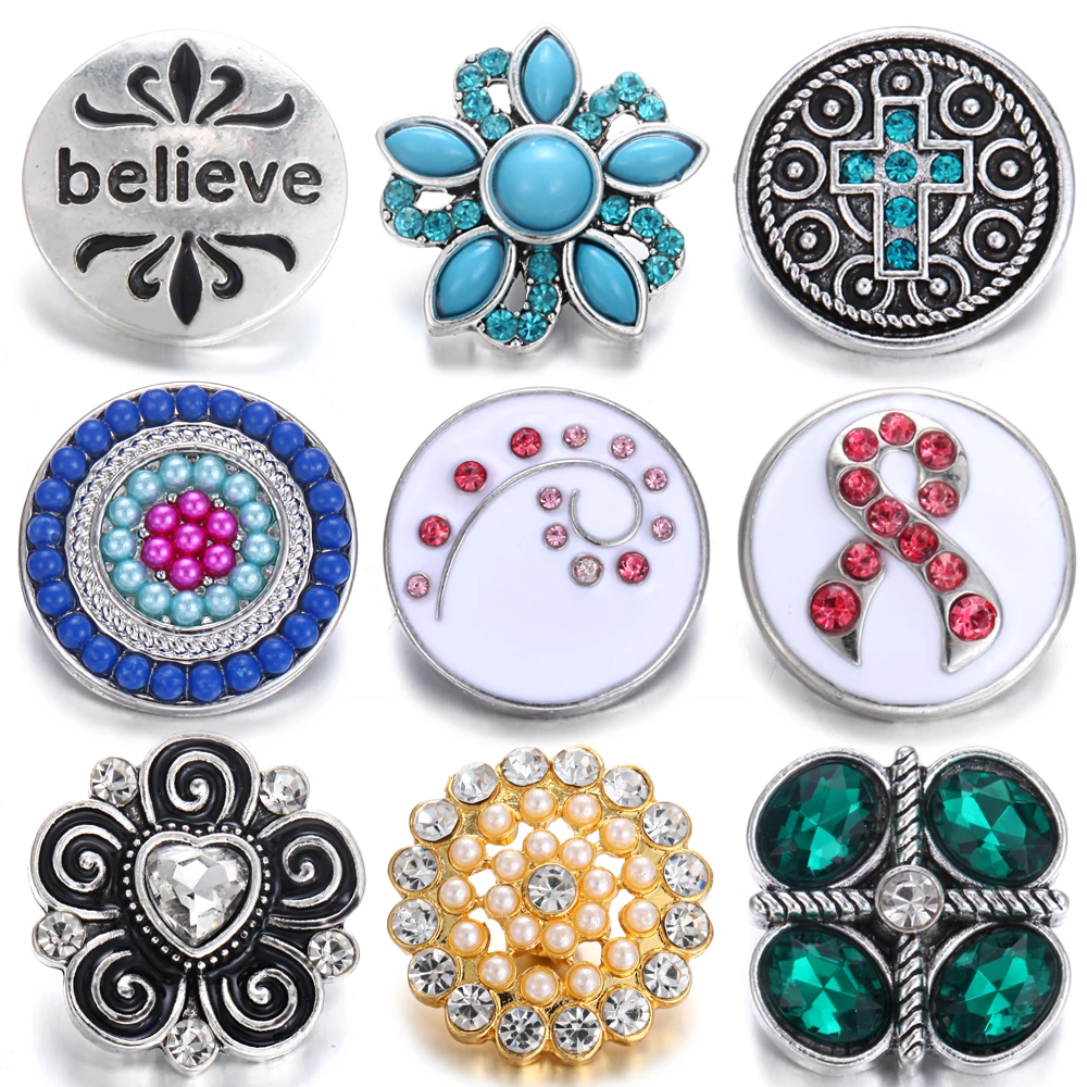 6pcs/lot New 18mm Snap Buttons Jewelry Rhinestone Cross Flowers Fit Necklaces Women DIY | Украшения и аксессуары